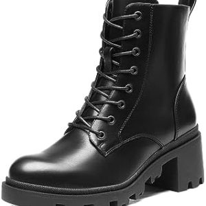 DREAM PAIRS Women's Lace Up Combat Ankle Boots Fashion Low Chunky Heel Lug Sole Fall Heeled Booties Shoes